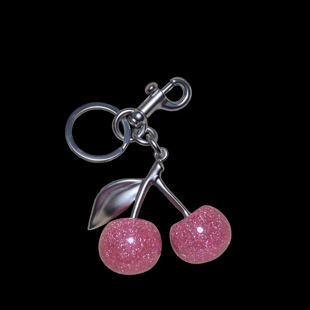Pink Glittery Cherry Keychain Bag Charm Accessory